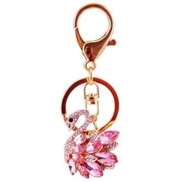 Imagem de Katutude Cisne de cristal chaveiro brilhante strass chaveiro charme bolsa chaveiro chaveiro pingente carro chaveiro decoração, rosa, 11cm x 4.9cm