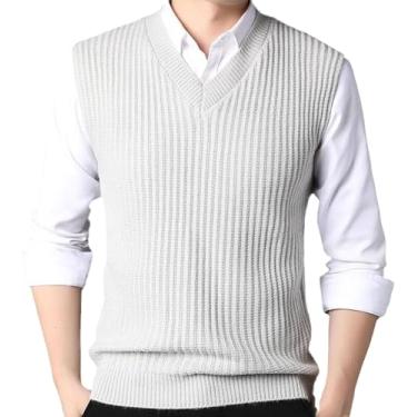 Imagem de Colete de malha masculino-pulôver camisola colete plus size S-4Xl outono inverno masculino malhas colete simples com decote em v/390 (Color : Grey, Size : X-Large 64-69kg)