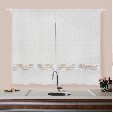 Imagem de Cortina Cozinha Branca 2,00 X 1,20M Renda Boa Refeição