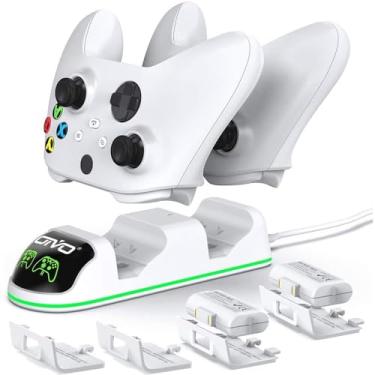 Imagem de Kit Base Carregador Duplo Dock Branco com Led + 2 Baterias Recarregáveis Compatível Controle Xbox Series X/S Xbox One Elite