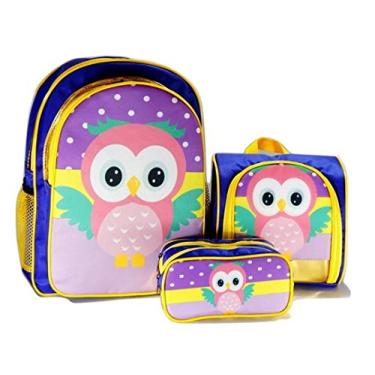Imagem de Mochila Coruja Corujinha Costas Lancheira Estojo Kit