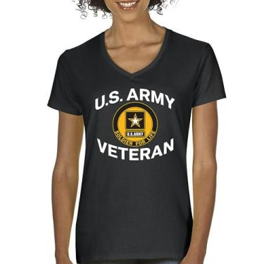 Imagem de Camiseta feminina US Army Veteran Soldier for Life com gola V orgulho militar DD 214 Patriotic Armed Forces Gear Licenciada, Preto, M