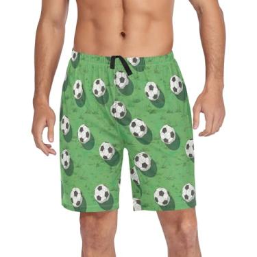 Imagem de CHIFIGNO Shorts de pijama para homens, calças de pijama lounge, calças leves de pijama com bolsos e cordão, Bolas de futebol campo verde, GG