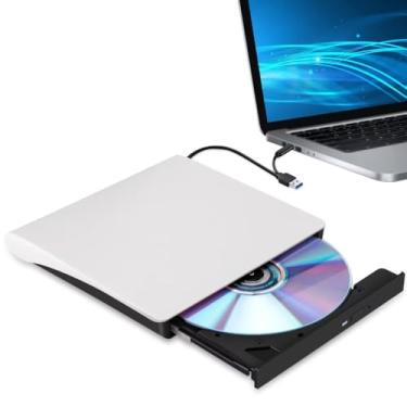 Imagem de Unidade externa de CD/DVD para laptop, leitor de CD/DVD tipo C, gravador portátil USB 3.0, compatível com Mac MacBook Pro/Air iMac Desktop Windows 7/8/10/XP/Vista (branco)