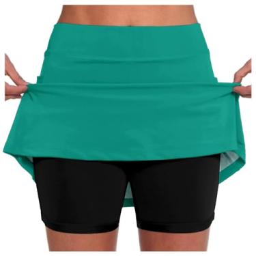 Imagem de Lainuyoah Saia de cintura alta feminina atlética tênis ativo saia floral estampado treino e golfe mini saia para esportes, Verde E, XXG