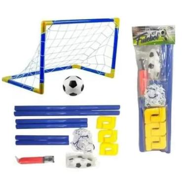 Imagem de Kit Trave Bola 40Cmx60Cm Infantil Gol Rede Com Bomba De Ar