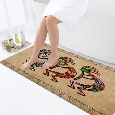 Imagem de JAWO Tapetes de banheiro do sudoeste, tapetes de banheiro kokopelli étnicos tribais do sudoeste da América nativa do sudoeste, geométrico, retrô, arte abstrata, hipster, espuma viscoelástica (48 x 78