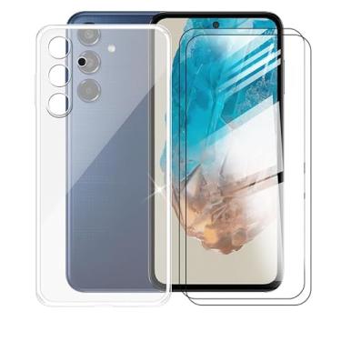 Imagem de AQGGIIXY Pacote com 2 películas de vidro temperado + capa para Samsung Galaxy M35 5G (6,6 polegadas), protetor de tela de dureza 9H e capa de silicone macio bumper capas protetoras de TPU transparente