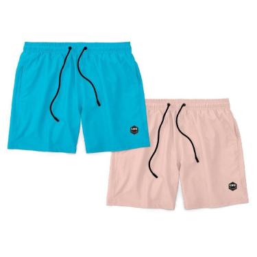 Imagem de Kit 2 Bermudas Life Lisa Short Liso Masculino Básico Mauricinho Tactel - Azul+Rosa-Unissex
