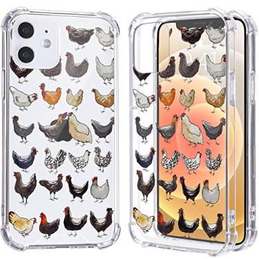 Imagem de LuGeKe Capa com estampa de frango fofo para iPhone 15 Pro Max, animais de desenho animado macio TPU flexível airbag de corpo inteiro à prova de choque capa de telefone para mulheres e homens