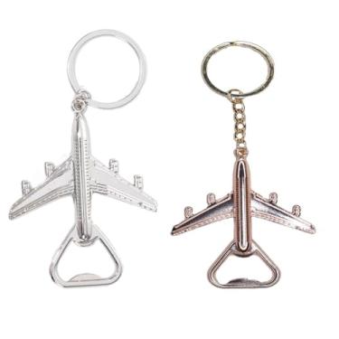 Imagem de Abridor de garrafa de aço inoxidável de avião chaveiro abridor de cerveja prata chaveiro masculino chaveiro de carro pingente de avião abridor de garrafa chaveiro