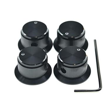 Imagem de KAISH 4 maçanetas de alumínio para potenciômetro de 1/10.2 cm, botão universal de controle de sino com parafuso de ajuste para guitarra/baixo/AMPS/pré-amplificadores, preto com borda polida e