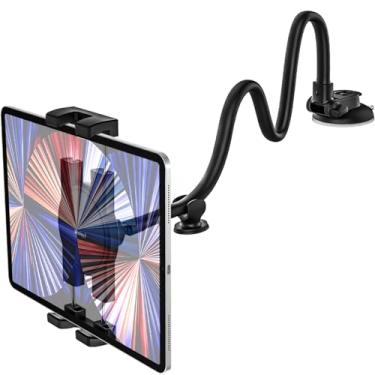 Imagem de woleyi Suporte de tablet para para-brisa de painel de carro [braço longo pescoço de ganso] Suporte de iPad com ventosa para carro, suporte de tablet compatível com