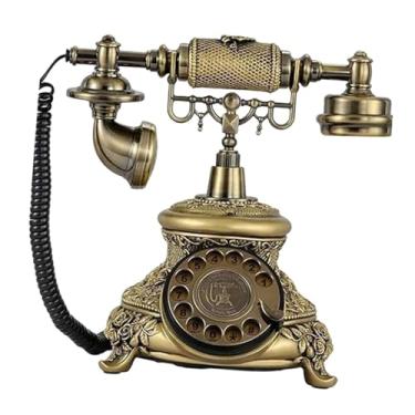 Imagem de Dynwave Telefone Vintage Telefone Old School Telefone de Bronze com Discagem Rotativa Telefone Retro Telefone Antigo para Café Home Office