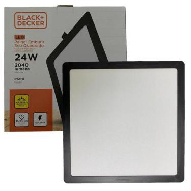 Imagem de Kit 2 Plafon Quadrado Preto Embutir 24w Branco Quente 3000K - Black+De