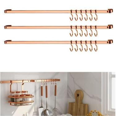Imagem de Kit Cozinha 3 Barra Piatina 45cm Com 6 Gancho de Parede Cobre Rose Gol