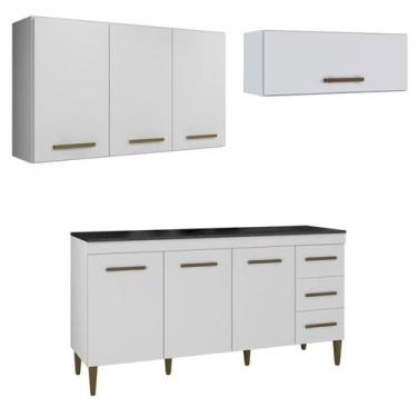 Imagem de Conjunto Balcão 3 Portas 3 Gavetas e 2 Armários Aéreo - Kaiki Móveis