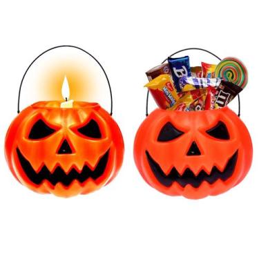 Imagem de Kit 2 Baldes Formato de Abóbora Dia das Bruxas Halloween Decoração Doc