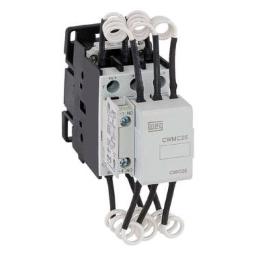 Imagem de Contator Tripolar 220VCA 60Hz 25A 1NA Para Capacitor WEG, Branco-Preto