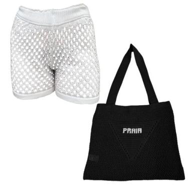 Imagem de Kit Saia ou Short Tricot Feminina com Bolsa Sacola de Praia Crochê - G