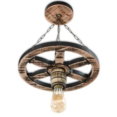 Imagem de Luminária Pendente Roda De Carroça 33Cm Rustica Colonial - Delenha Dec