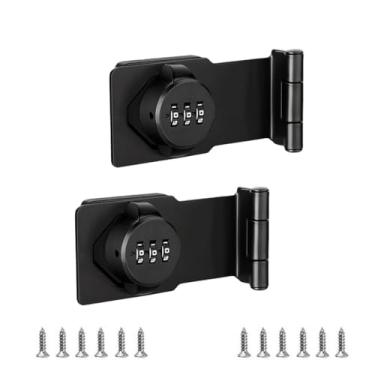 Imagem de VIDYSUFYR Fechaduras giratórias com senha, trava deslizante de segurança de porta de 90 graus, pacote com 2 fechaduras de combinação de dígitos pretos para portas pequenas, armários, porta de celeiro,