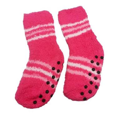 Imagem de Meia Pelúcia infantil Menina Inverno Listras Antiderrapante Quentinha 