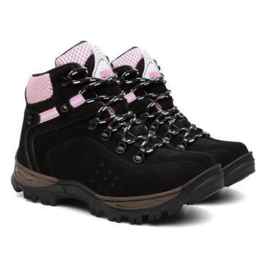 Imagem de Bota Feminina Adventure Coturno Couro Legítimo Trilha, Preto, Rosa, 35