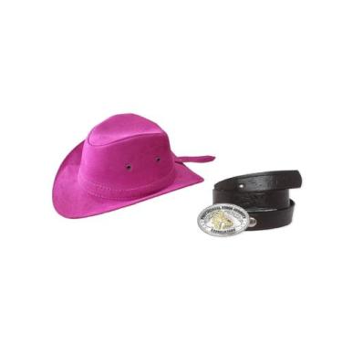 Imagem de Kit Infantil Chapeu Camurça + Cinto Com Fivela Cowboy - DRC, Rosa, 70