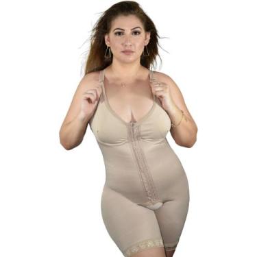 Imagem de Cinta Modeladora Macacão Amamentação Body Modelador c/ 2 Barbatanas Pó