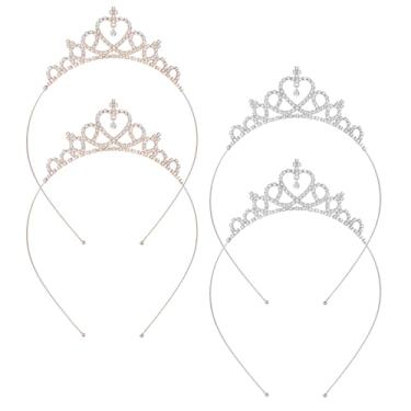 Imagem de Pacote com 4 tiaras de coroa para mulheres brilhantes strass pêssego princesa coroa de cristal tiaras coração ajustável faixa de cabelo bonito acessório de cabeça aniversário casamento noiva vestido