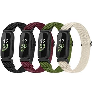 Imagem de Vodtian Pacote com 4 pulseiras compatíveis com Fitbit Inspire 3/Inspire 2/Inspire/Inspire HR/Ace 3/Ace 2, pulseiras elásticas de nylon ajustáveis de substituição para mulheres e homens