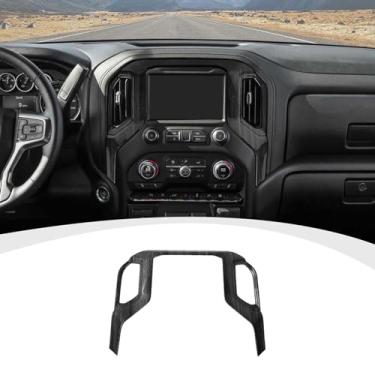 Imagem de RAZPOY Capa para painel de navegação Silverado, painel central do painel de navegação GPS do painel da tela de navegação compatível com Chevy Silverado 2019-2021 e GMC-Sierra 2019-2022, grão de madeira preta