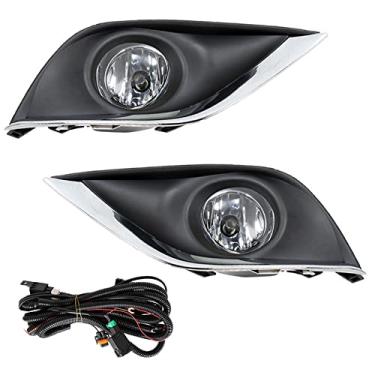 Imagem de labwork 1 par de faróis de neblina de substituição para Nissan Versa 2015-2018 4 portas Sedan lente transparente com kit de interruptor de arnês de lâmpadas, farol de neblina de condução lado do