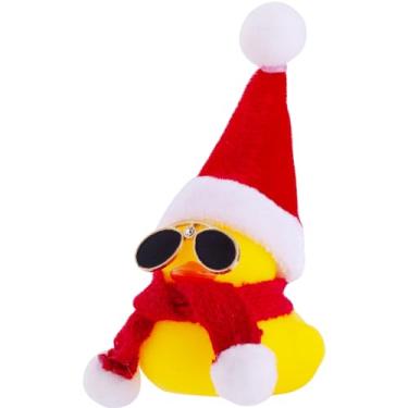 Imagem de MuMyer Brinquedos de patos de borracha de Natal, enfeites de carro, mini pato amarelo, decoração de painel de carro com mini chapéu cachecol e óculos de sol para decoração de Natal em casa, 5 cm (C4)