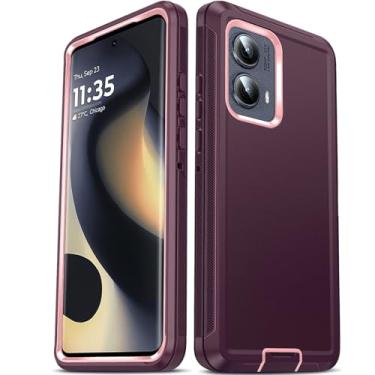 Imagem de LeYi Capa para Motorola Moto Edge 5G 2024: 【Não serve para Edge 50/ G 5G 2024】 Capa resistente 3 em 1 resistente, grau militar, à prova de choque, Android Funda de 6,6 polegadas, vermelho vinho + rosa