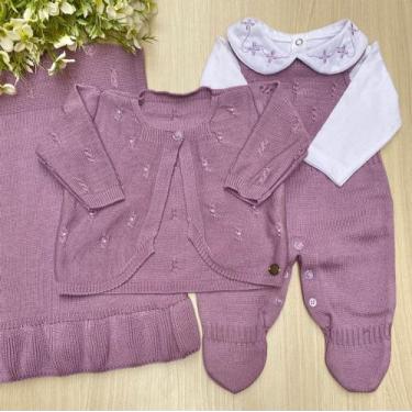 Imagem de Saída de maternidade de menina em tricot Vitória 4 peças - Dinhos baby