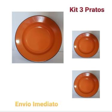 Imagem de 3 Pratos  Esmaltado Ágata  Original  N.22 Metallouça Cor Laranja