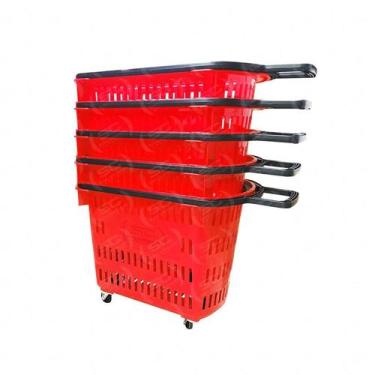 Imagem de KIT - 5 Cestos Grande com Rodízio D300 Cód. 3300 Vermelho - Della Plas