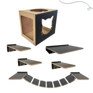 Imagem de Kit Playground P/ Gatos 1 Nicho 4 Prateleiras 1 Ponte Frente Gato - DG