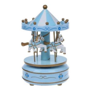 Imagem de Carrossel Caixa Musical Infantil Cavalinho Decora Azul - ZEM