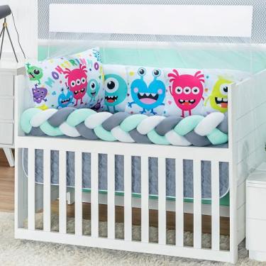 Imagem de Kit de berço para quarto do bebê estampa monstrinhos jogo completo com