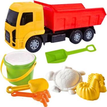 Imagem de Kit Férias Praia Caminhão Basculante Grande + Balde Baldinho Areia Com