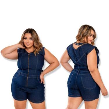 Imagem de Macaquinho curto feminino jeans com lycra plus size - QCHICK JEANS, TA
