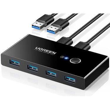 Imagem de UGREEN Seletor de switch USB 3.0 2 computadores compartilham 4 portas USB 3.0 Switcher KVM USB para PC laptop teclado mouse impressora scanner Adaptador de switch de um botão com 2 pacotes de
