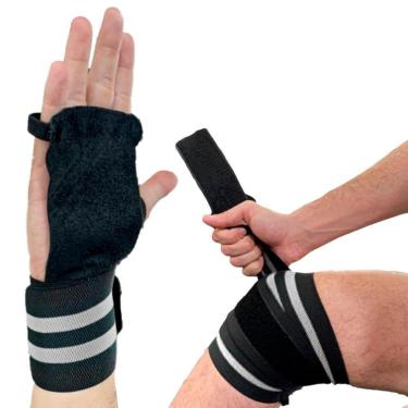 Imagem de Kit Joelheira E Munhequeira Palma Treinos Academia Pegada Firme Muculação Treinos-Unissex