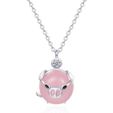 Imagem de Izpack Colar feminino com pingente de porco rosa fofo de cristal de zircônia cúbica de animal porquinho ajustável, joias delicadas de aniversário para ela, Small, Zircônia cúbica Metal, Sem Pedra