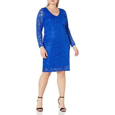 Imagem de Marina Vestido feminino plus size de renda de manga comprida, Royal, 48