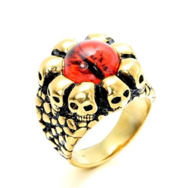 Imagem de MayiaHey Anel de cabeça de crânio, olho de diabo gótico, caveira gótica, olho turco, joia de olho de dragão de pedra vermelha, joia de motociclista olho de demônio, caveira punk vintage rock caveira