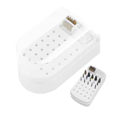 Imagem de Estojo de escova para limpeza de brocas de unhas, suporte de broca de unhas - Conjunto de suporte e broca para pregos 2 em 1 com 30 furos,Estojo anti-respingos para unhas, 2 escovas incluídas para uso
